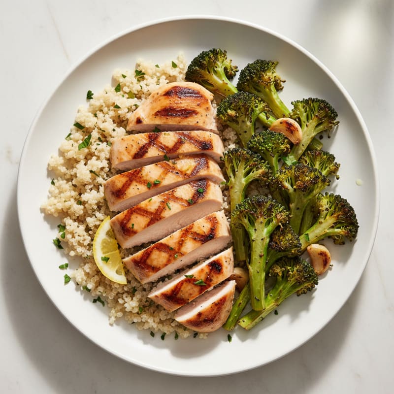 Grilled Chicken Breast with Quinoa and Roasted Broccoli