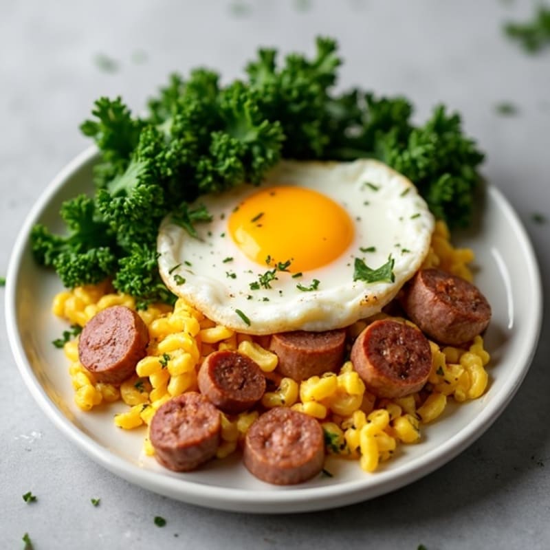 Lean Turkey Sausage and Egg Scramble with Sautéed Greens