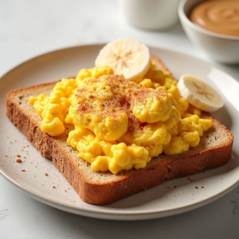 Scrambled Eggs with Peanut Butter Banana Toast