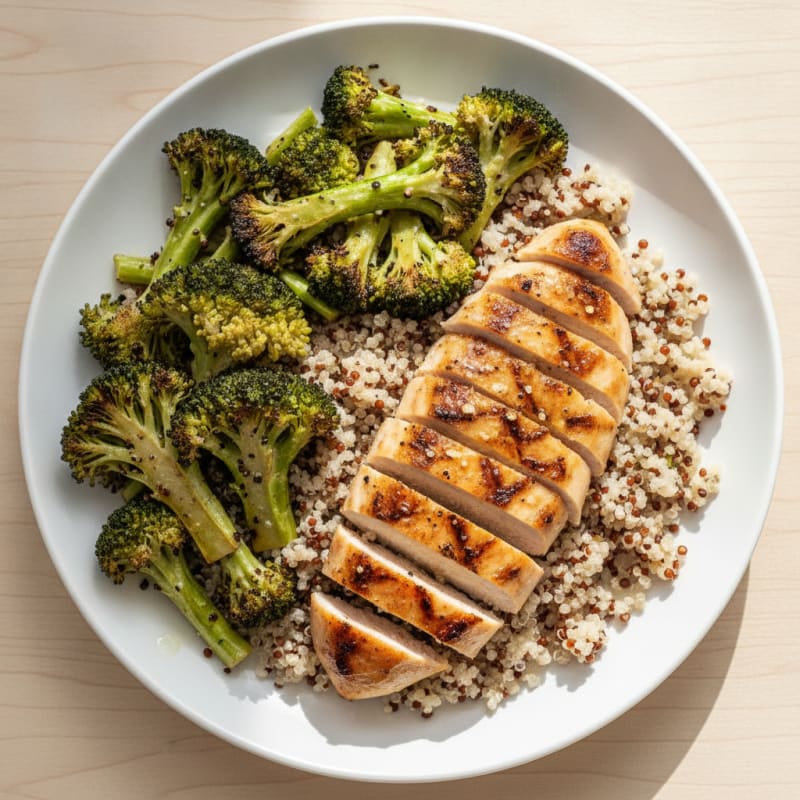 Grilled Chicken Breast with Quinoa and Roasted Broccoli