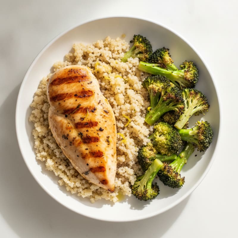 Grilled Chicken Breast with Quinoa and Roasted Broccoli