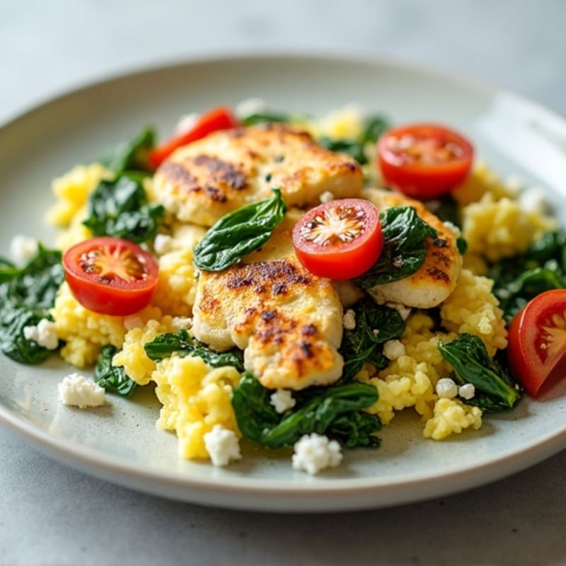 Creamy Spinach Egg Scramble with Grilled Chicken