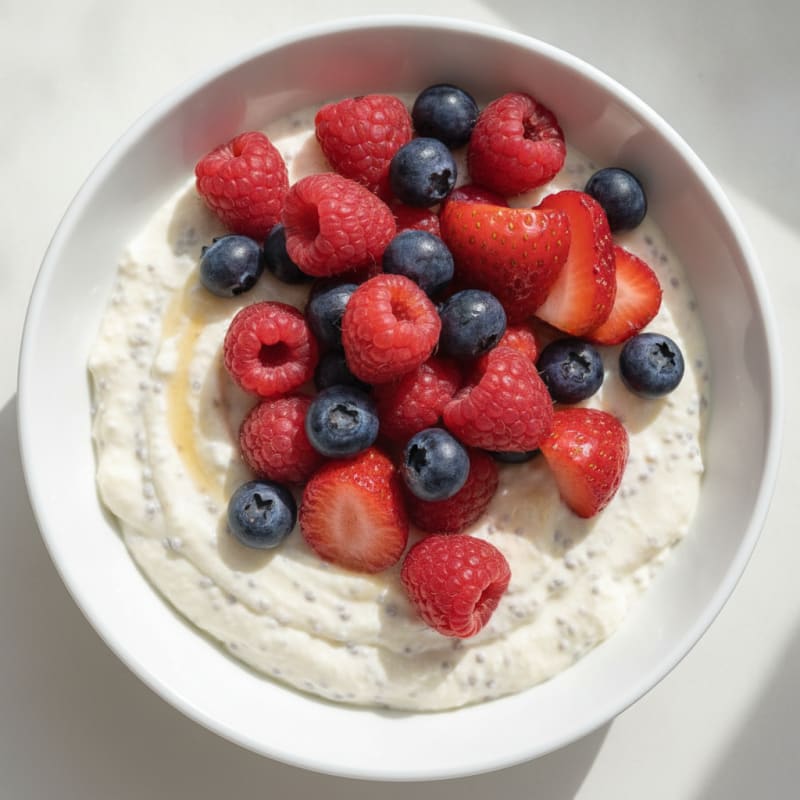 Greek Yogurt Protein Pudding with Mixed Berries
