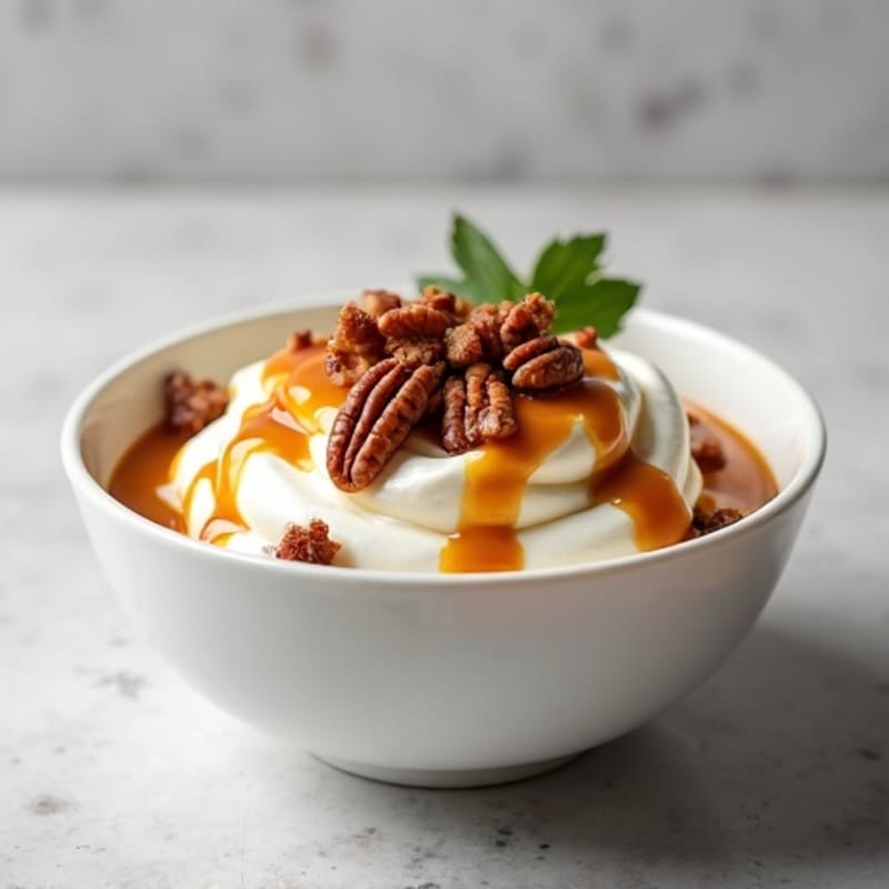 Creamy Greek Yogurt Bowl with Salted Date Caramel and Crunchy Pecans