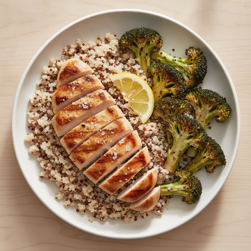 Grilled Chicken Breast with Quinoa and Roasted Broccoli