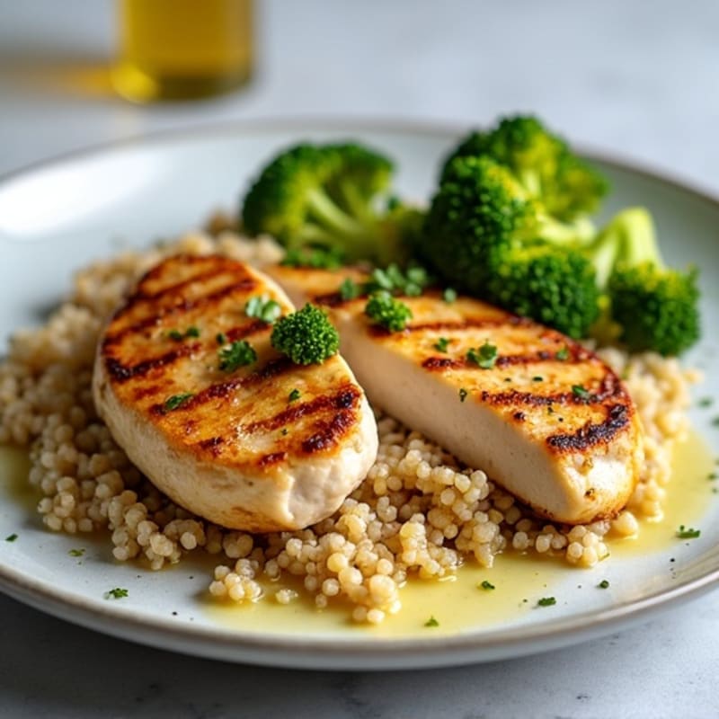 Grilled Chicken Breast with Quinoa and Roasted Broccoli
