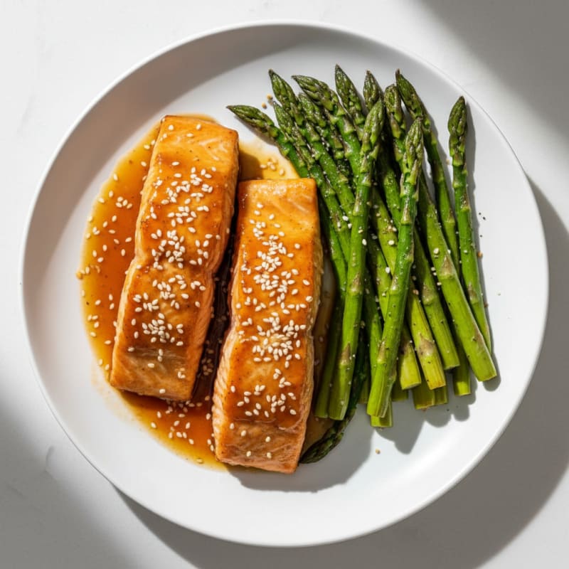 Golden Teriyaki Glazed Salmon with Roasted Asparagus