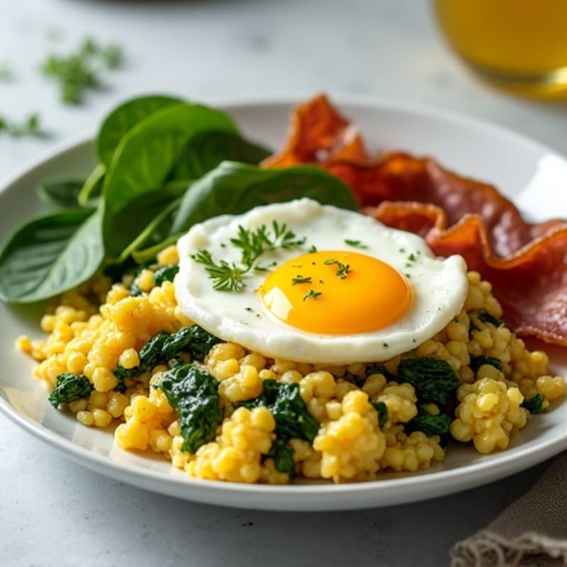 Cottage Cheese Egg Scramble with Spinach and Turkey Bacon