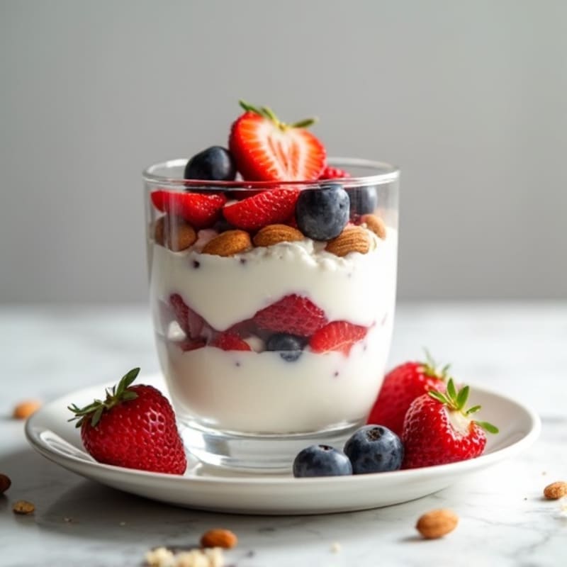 Greek Yogurt Protein Parfait with Mixed Berries and Almonds