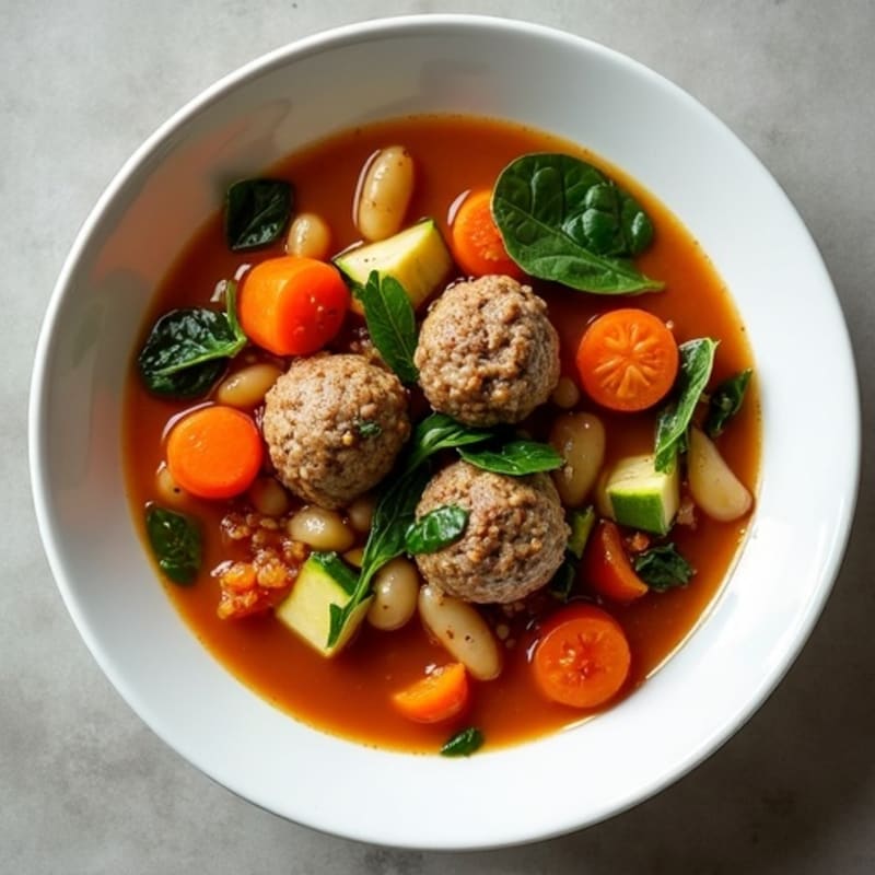 Hearty Ground Beef Meatball and Fresh Vegetable Soup