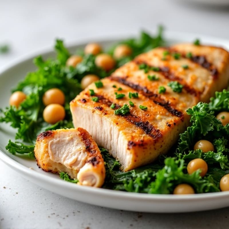 Grilled Chicken Breast with Crunchy Kale Salad and Chickpeas
