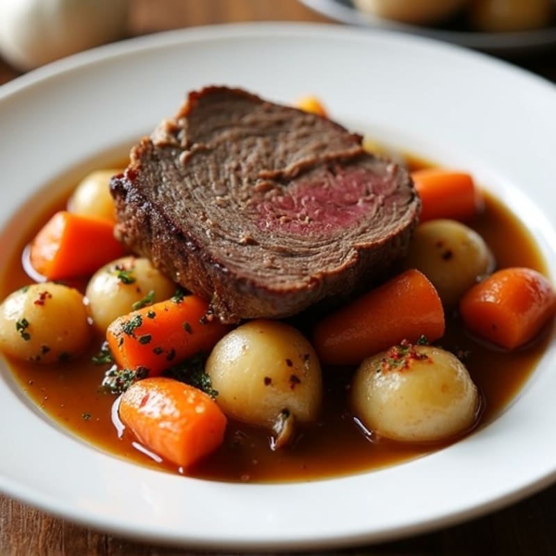 Tender Slow-Cooked Beef Pot Roast with Roasted Root Vegetables