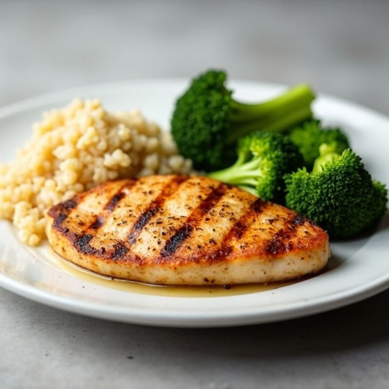 Grilled Chicken Breast with Roasted Broccoli and Quinoa
