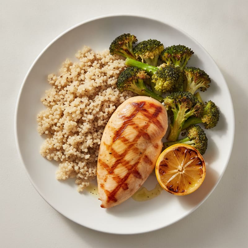 Grilled Chicken Breast with Quinoa and Roasted Broccoli