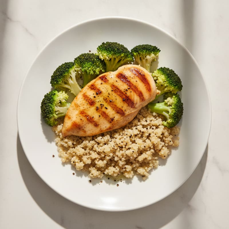 Grilled Chicken Breast with Quinoa and Steamed Broccoli