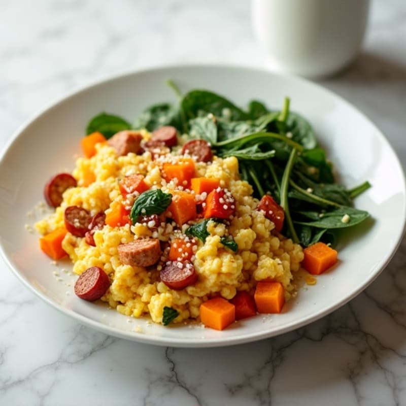 Egg White Scramble with Turkey Sausage and Roasted Sweet Potato