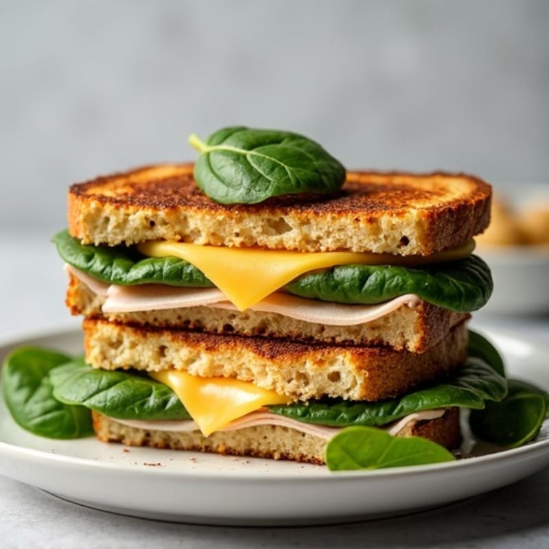 Stacked Crispy Whole Grain Turkey and Spinach Grilled Cheese