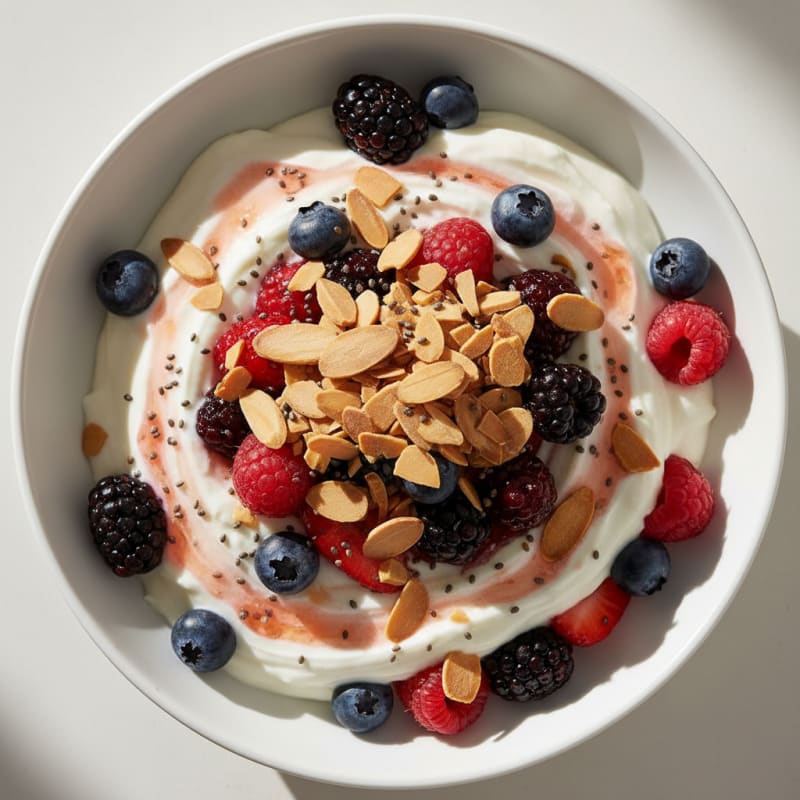 Greek Yogurt Protein Parfait with Mixed Berries and Almonds