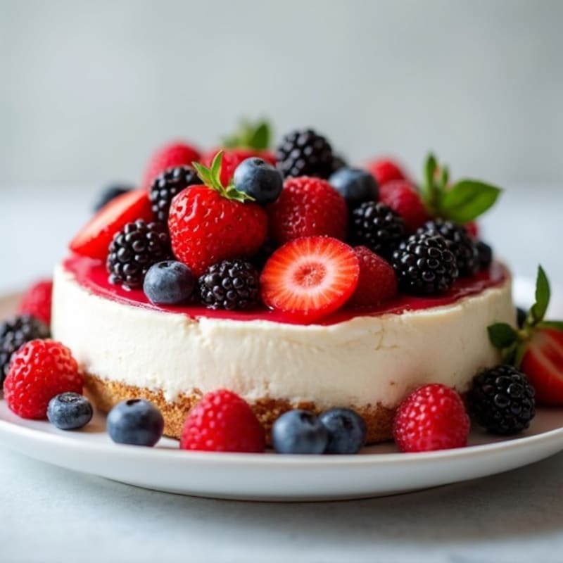 Greek Yogurt Protein Cheesecake with Mixed Berries
