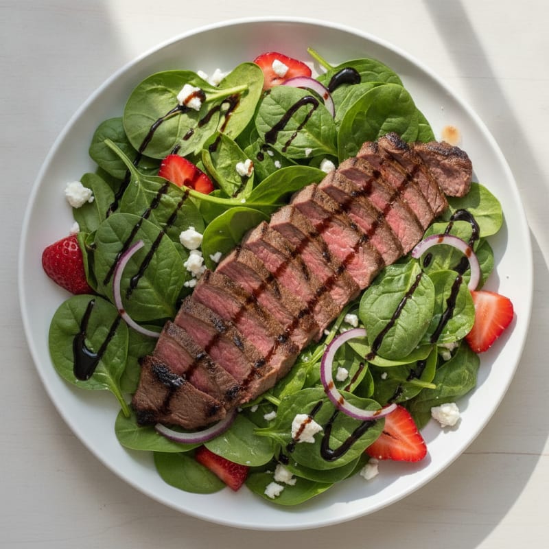 Grilled Steak Salad with Baby Spinach and Feta