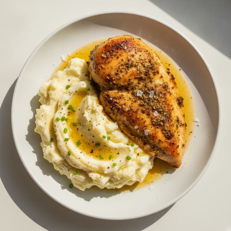 Buttery Garlic Mashed Potatoes with Herb-Roasted Chicken