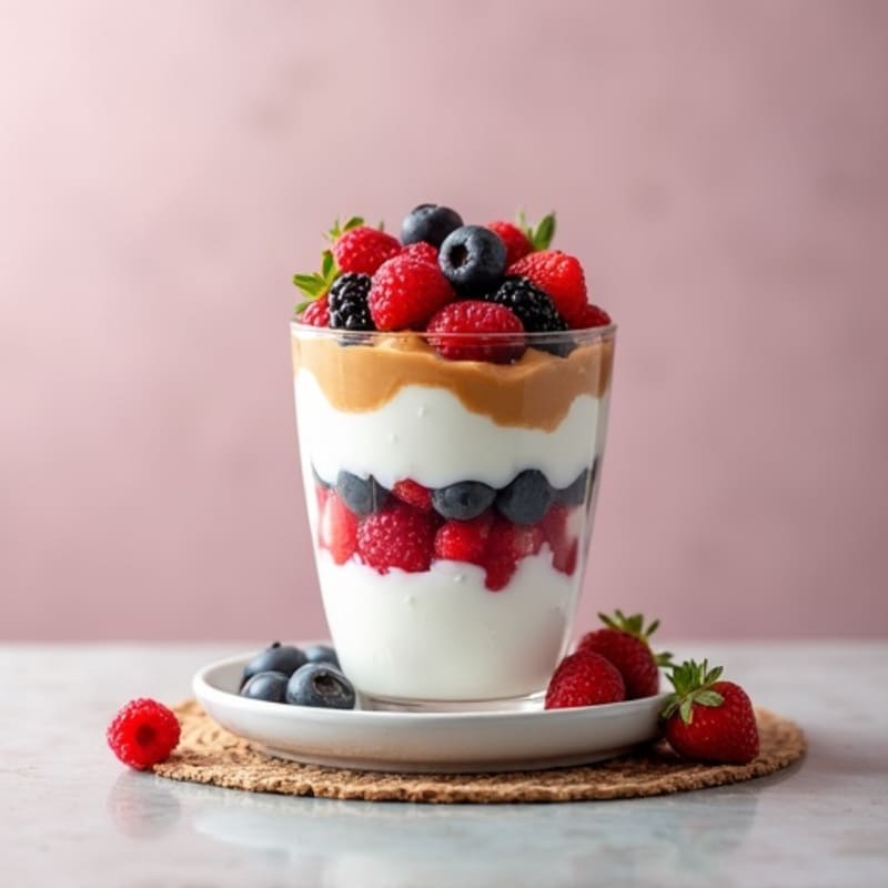 Greek Yogurt Protein Parfait with Mixed Berries and Almond Butter