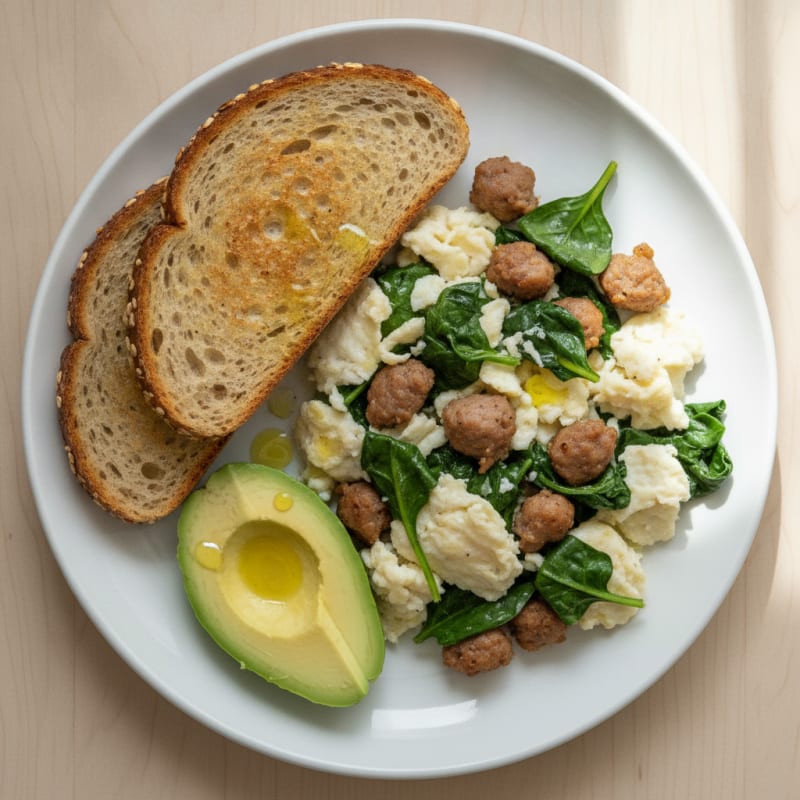 Egg White Scramble with Turkey Sausage and Spinach