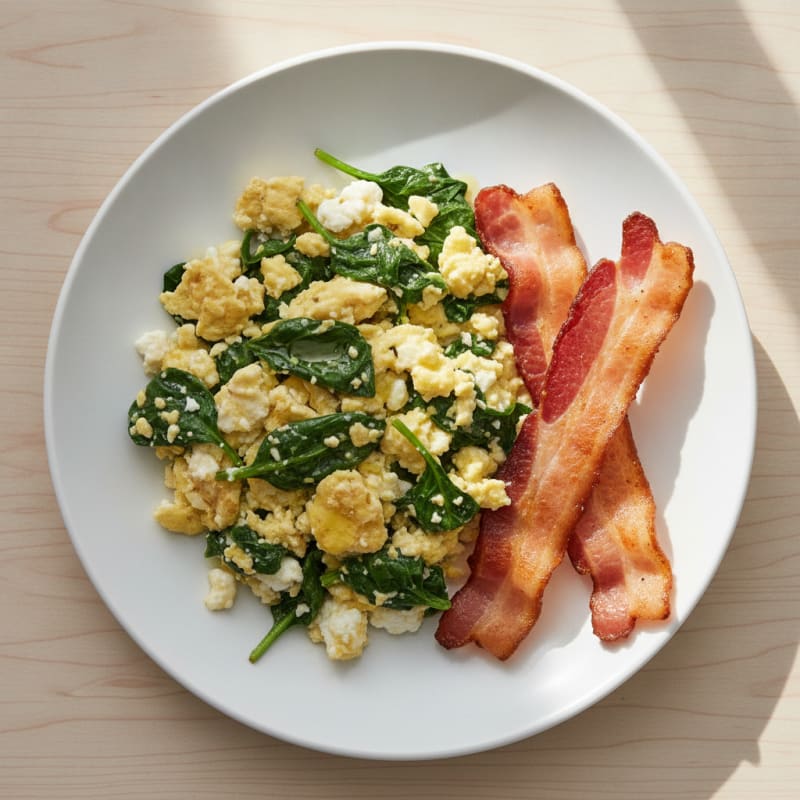 Cottage Cheese Scramble with Spinach and Turkey Bacon