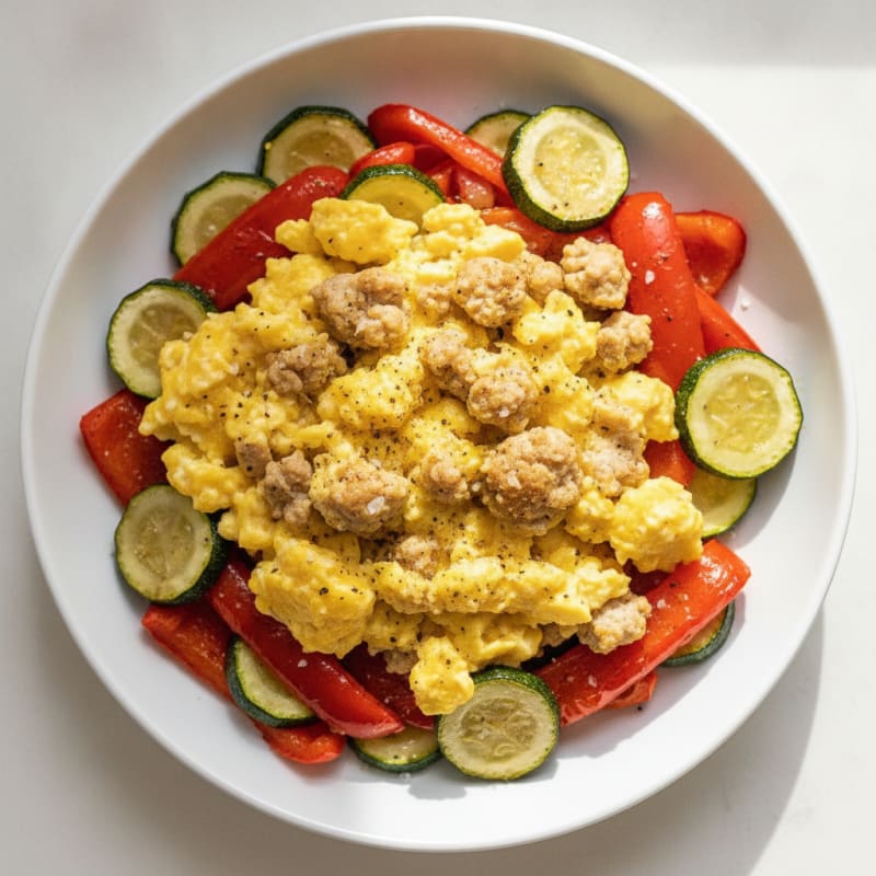 Hearty Scrambled Eggs with Roasted Vegetables