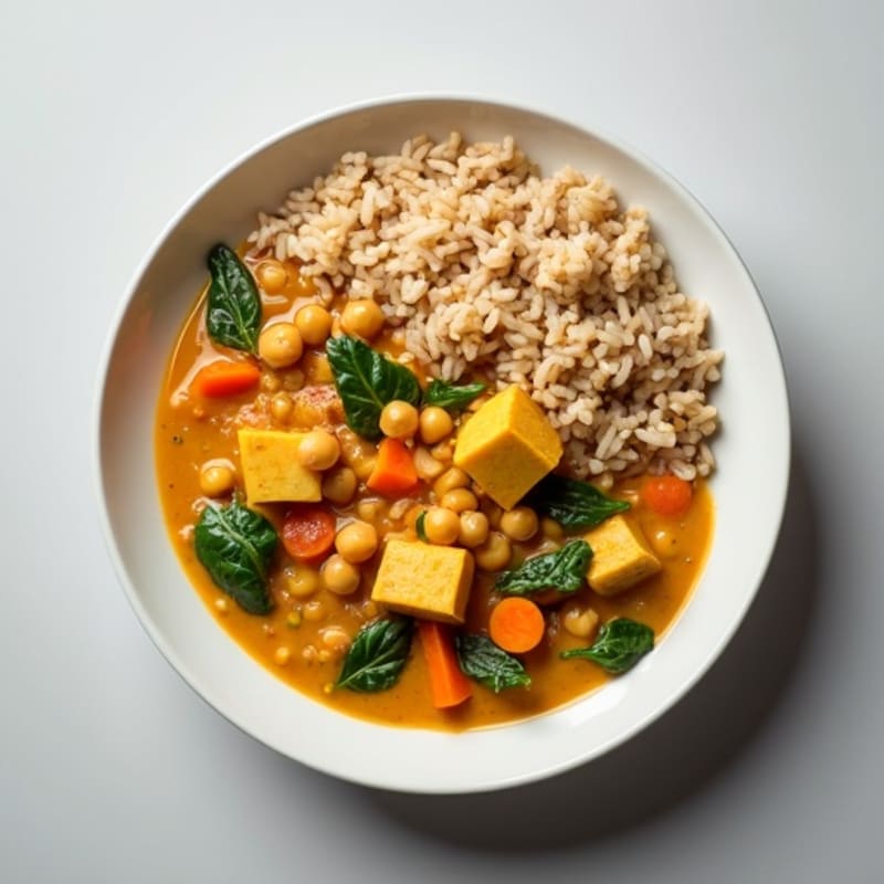 Creamy Coconut Lentil Curry with Steamed Brown Rice