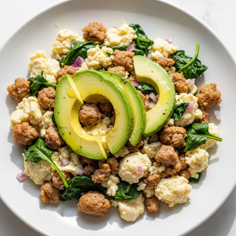 Egg White Scramble with Turkey Sausage and Spinach