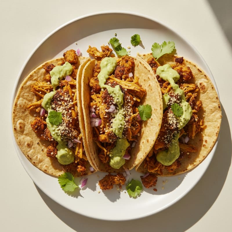 Jackfruit Carnitas Tacos with Avocado Crema