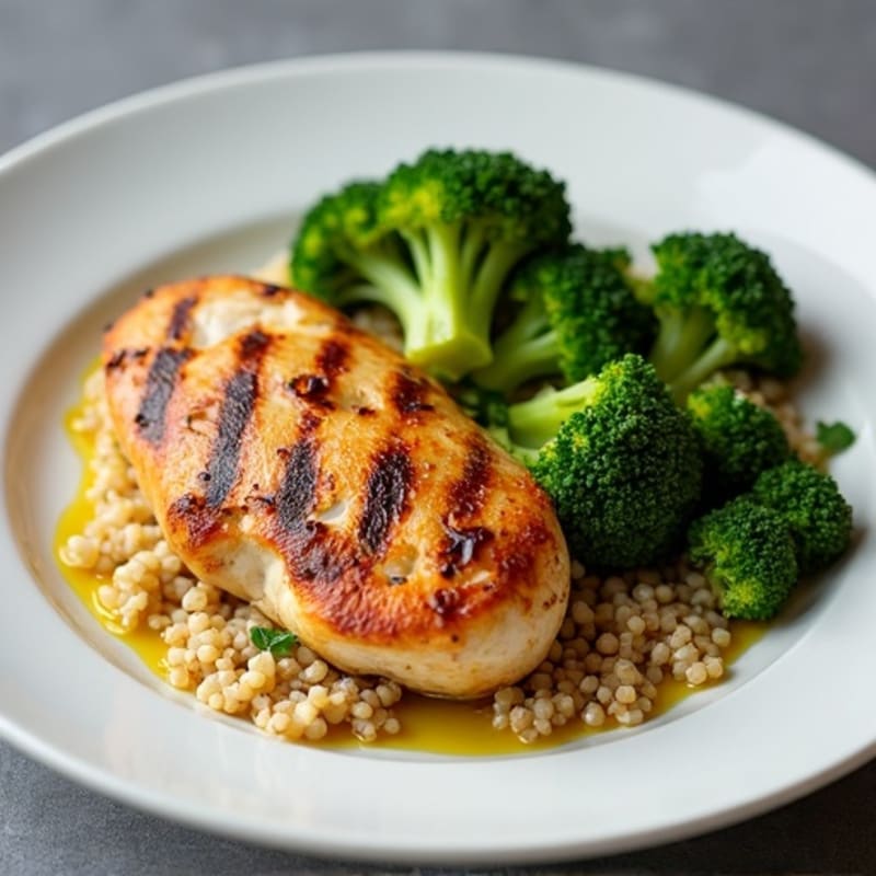 Grilled Chicken Breast with Roasted Broccoli and Quinoa