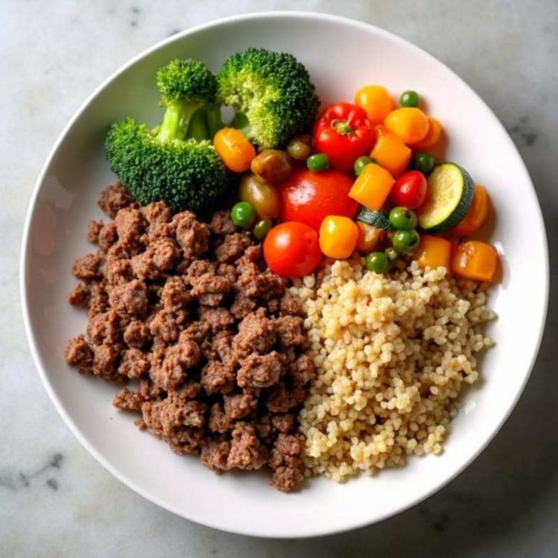 Lean Ground Beef Bowl with Crispy Roasted Vegetables