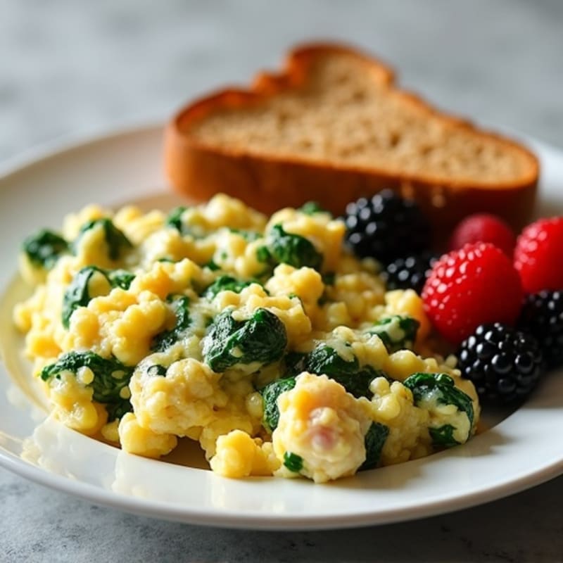Spinach and Chicken Egg White Scramble with Fresh Berries