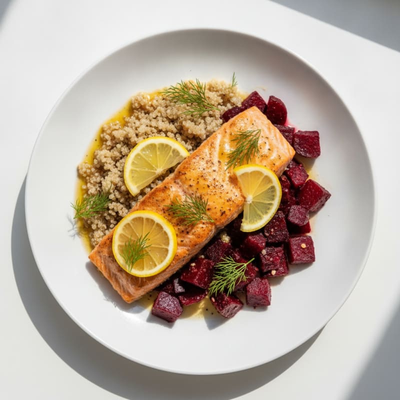 Herb-Roasted Salmon with Quinoa and Beets
