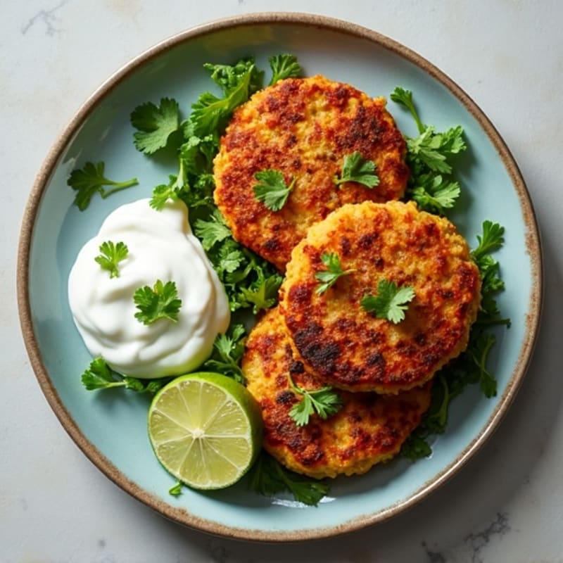 Crispy Baked Spiced Lentil and Potato Patties with Fresh Cilantro Chutney