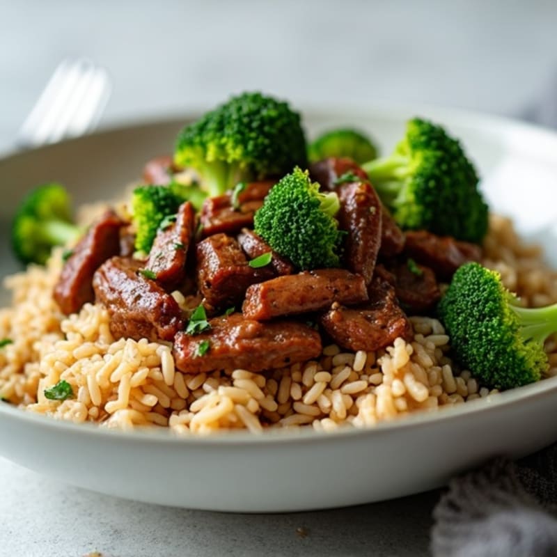 Crispy Beef and Broccoli with Brown Rice