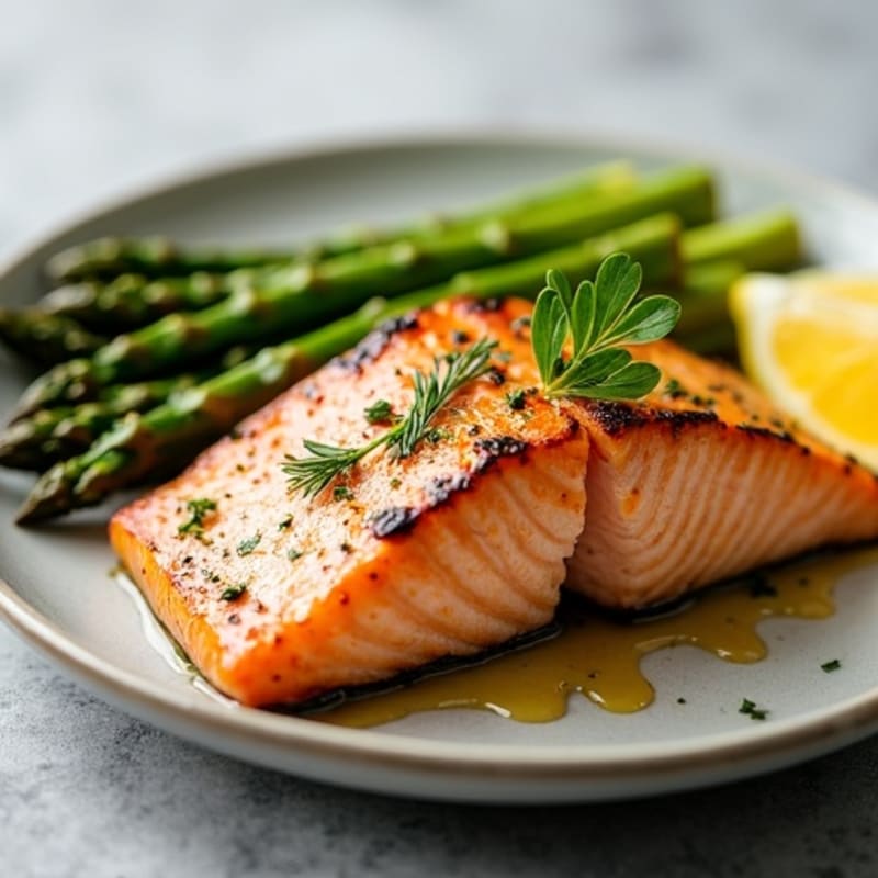 Crispy Lemon Herb Grilled Salmon with Roasted Asparagus