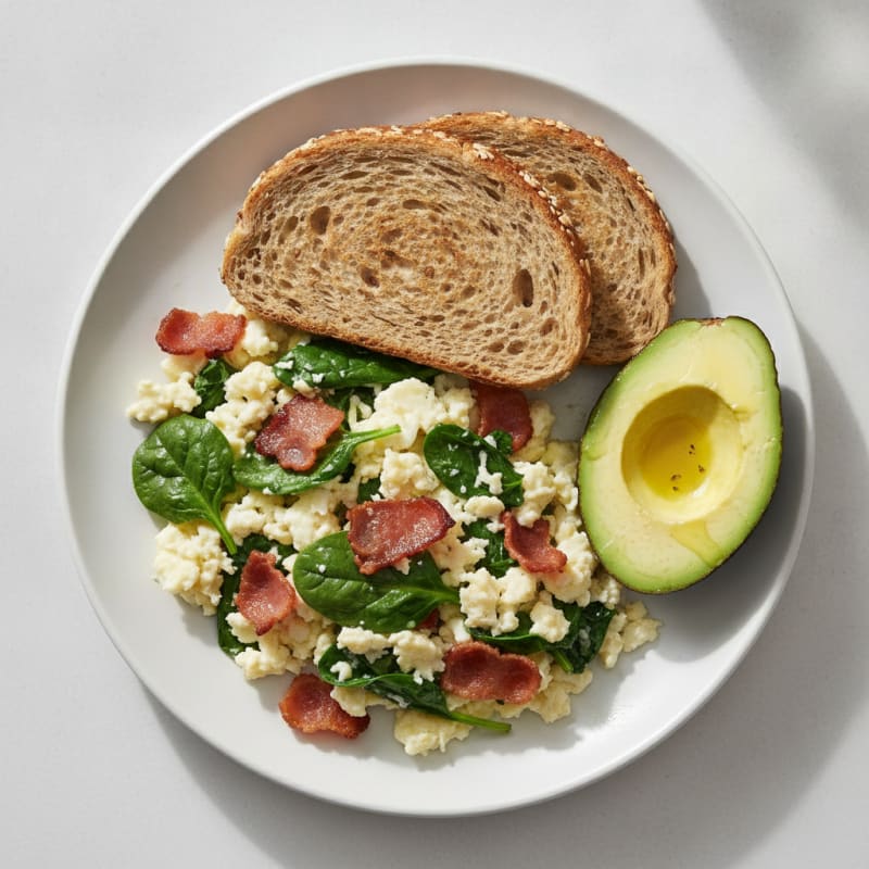 Egg White Scramble with Spinach and Turkey Bacon