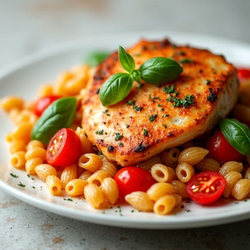 Lean Chicken with Whole Wheat Pasta and Fresh Tomato Basil Sauce