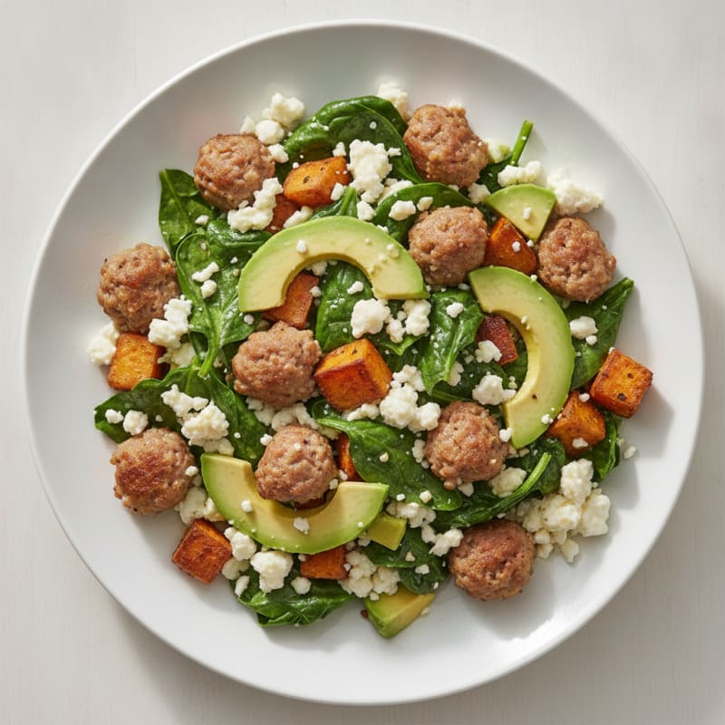 Egg White and Turkey Sausage Scramble with Spinach and Feta