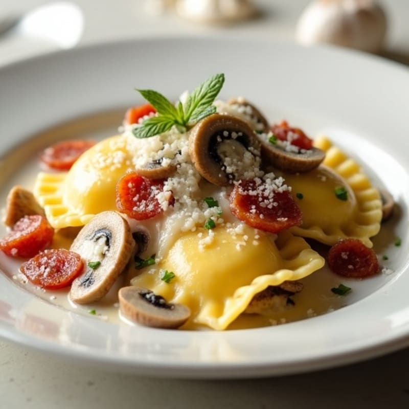 Creamy Mushroom-Bacon Stuffed Ravioli