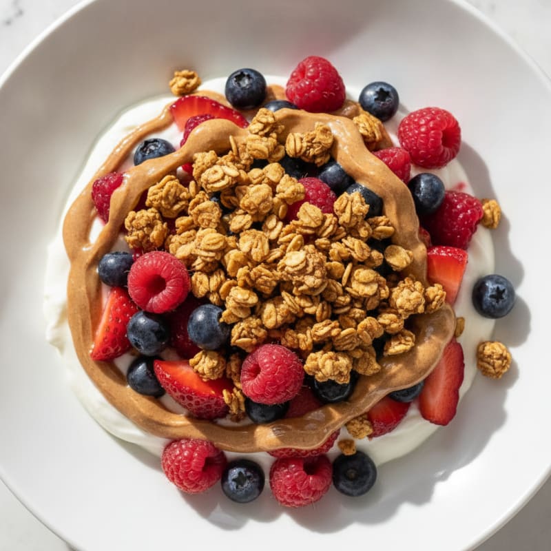 Creamy Greek Yogurt Parfait with Mixed Berries and Almond Butter
