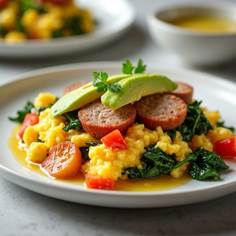 Egg White Veggie Scramble with Turkey Sausage