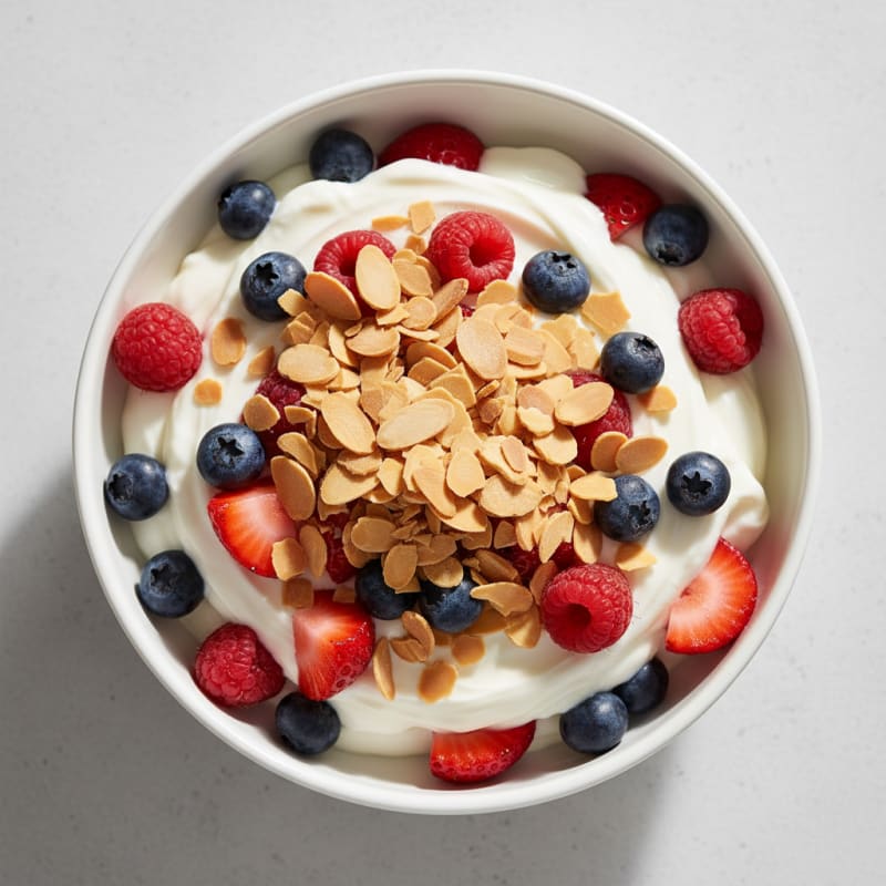 Greek Yogurt Protein Parfait with Mixed Berries and Almonds