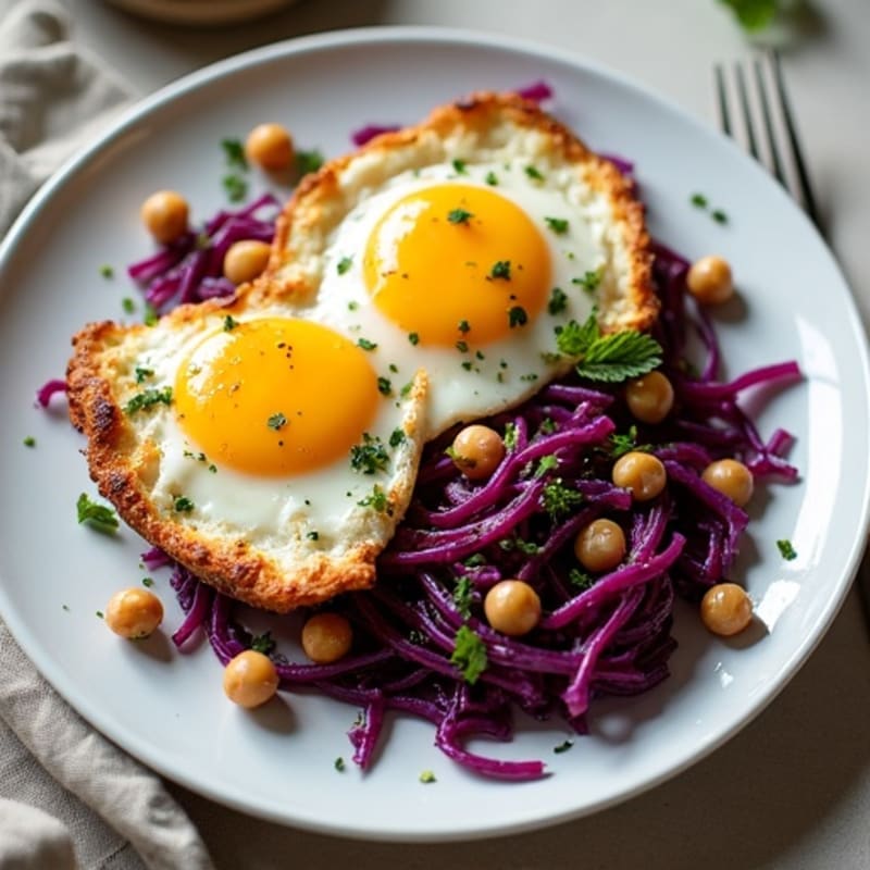 Crispy Herb-Fried Eggs with Warm Purple Cabbage Salad