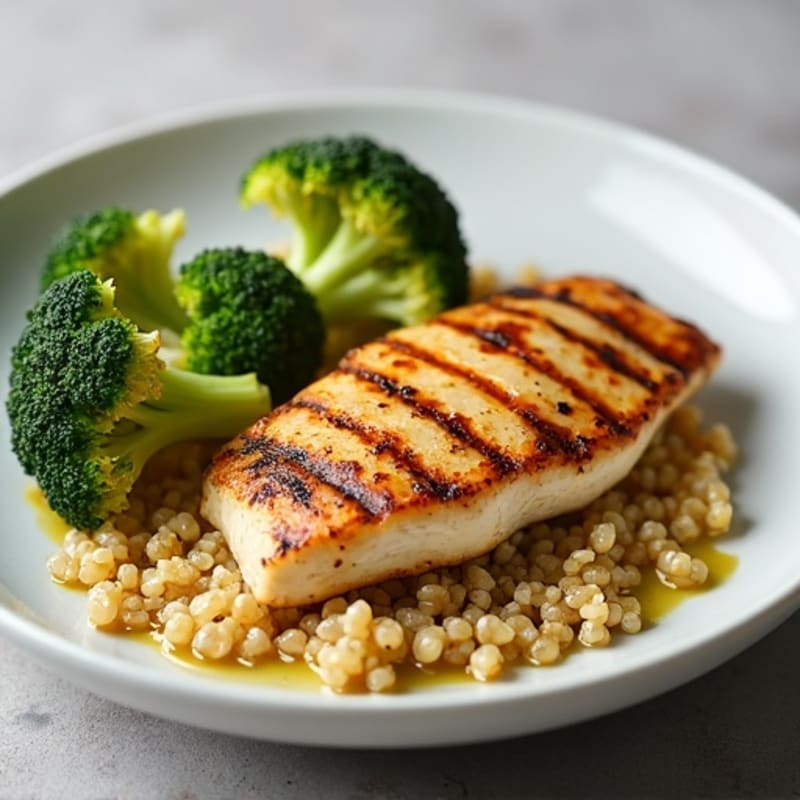 Grilled Chicken Breast with Quinoa and Roasted Broccoli
