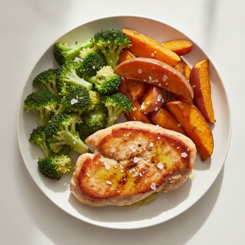 Seared Turkey Breast with Roasted Sweet Potato and Steamed Broccoli