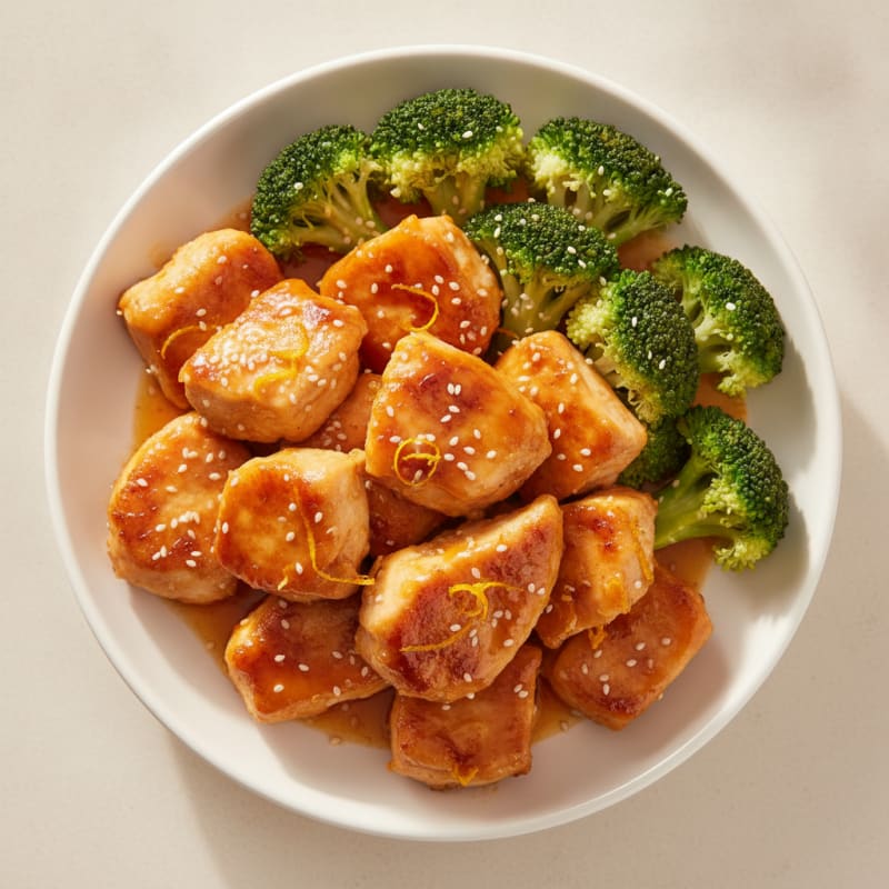 Orange Glazed Chicken with Steamed Broccoli